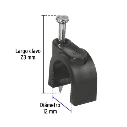 Bolsa con 20 grapas negras de 12 mm para cable redondo | GCU-12N | 48283
