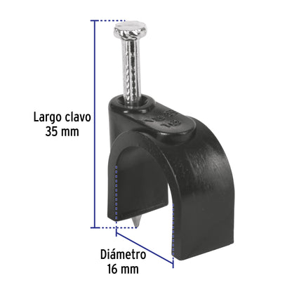 Bolsa con 20 grapas negras de 16 mm para cable redondo | GCU-16N | 48284