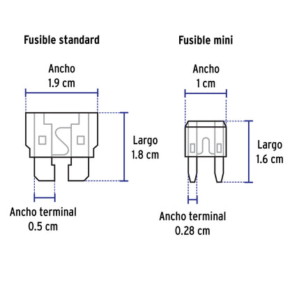 Juego de fusibles automotrices estándar y mini, 300 pz | FUSA-300 | 48302