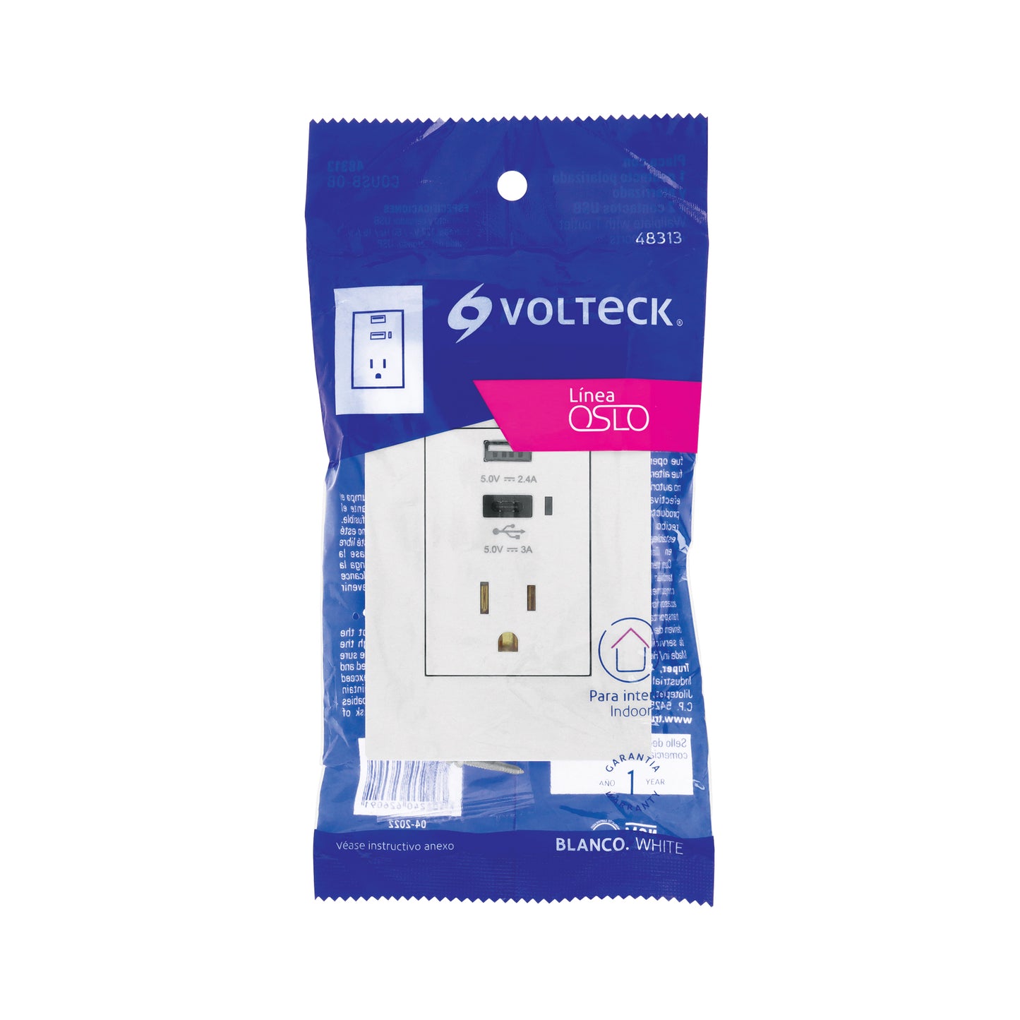 Contacto 2polos + tierra con 2 puertos USB, Oslo, blanco | COUSB-OB | 48313