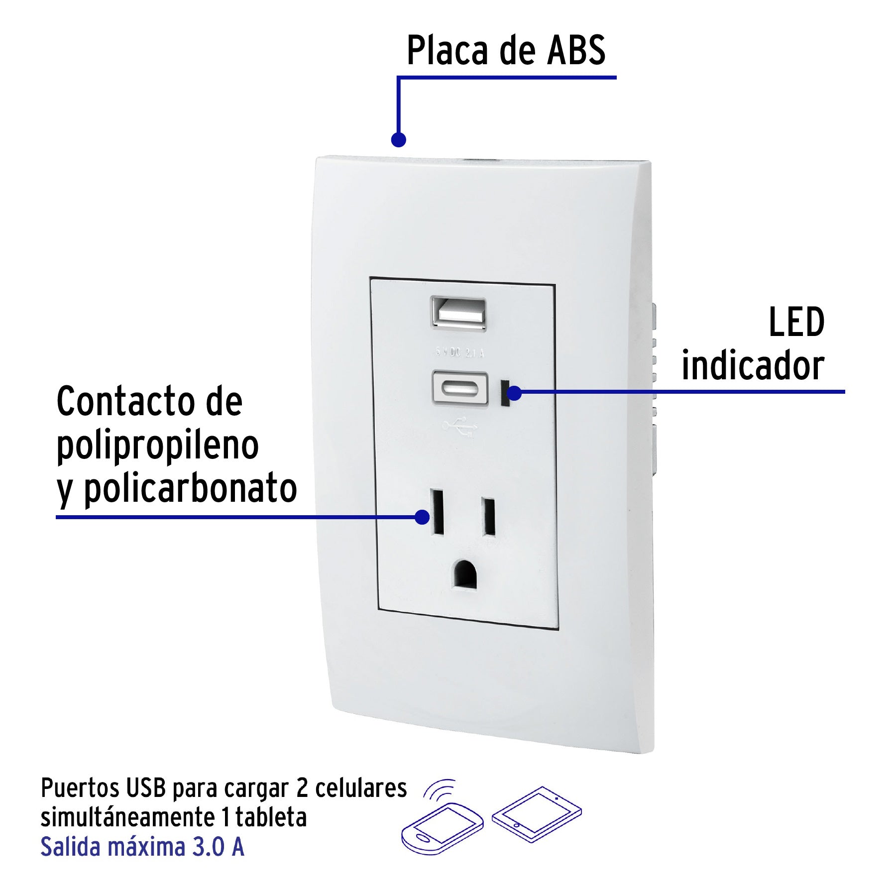 Contacto 2polos + tierra con 2 puertos USB, Oslo, blanco | COUSB-OB | 48313