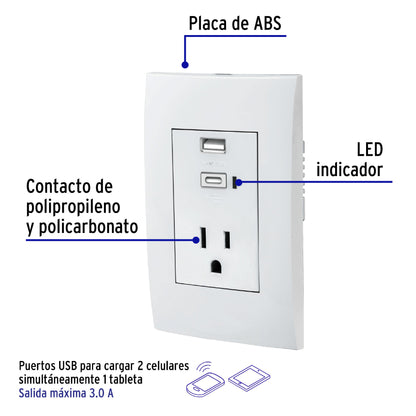 Contacto 2polos + tierra con 2 puertos USB, Oslo, blanco | COUSB-OB | 48313