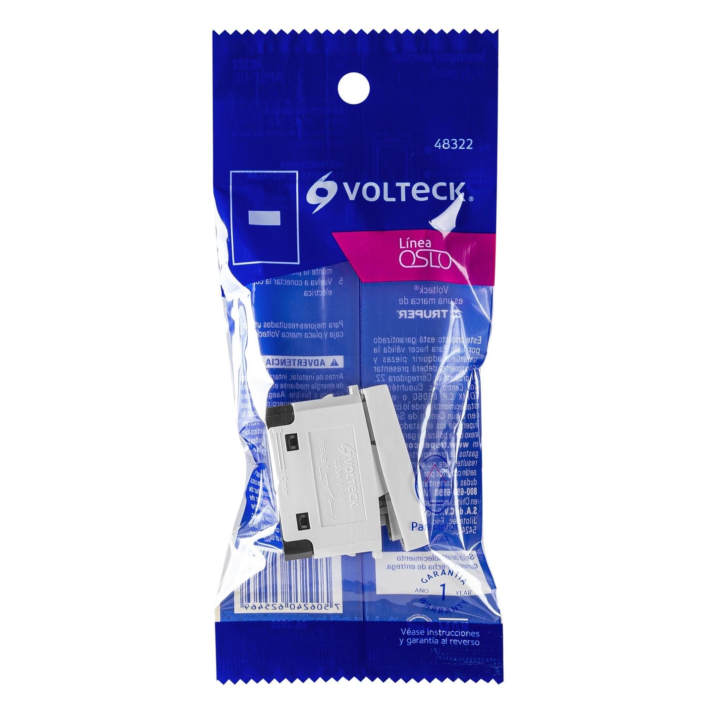 Interruptor sencillo, línea Oslo, color blanco, Volteck | APSE-OB | 48322