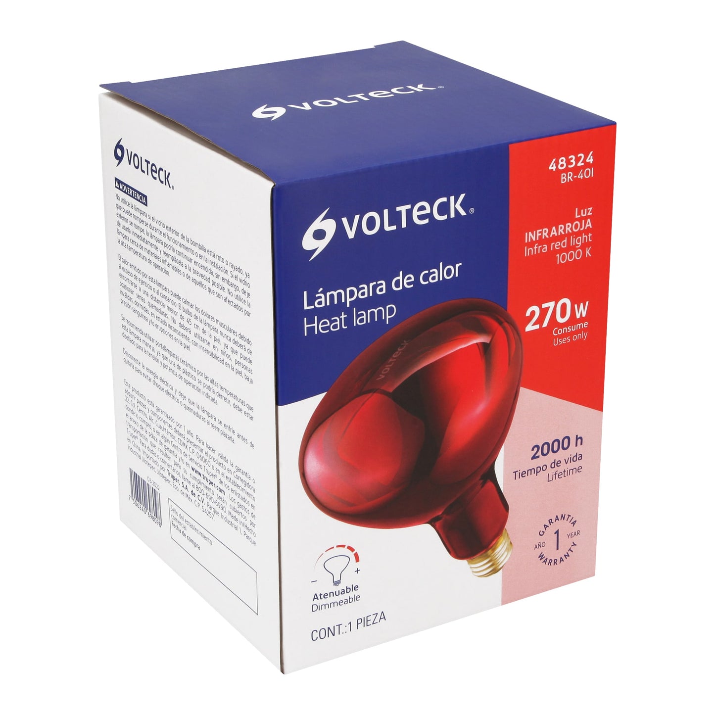 Lámpara incandescente de calor, BR40 270 Watts, rojo | BR-40I | 48324