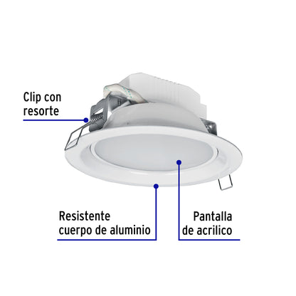 Luminario LED empotrable 6 W 6500 K, redondo, VOLTECK | EMP-101L | 48347