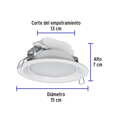 Luminario LED empotrable 6 W 6500 K, redondo, VOLTECK | EMP-101L | 48347