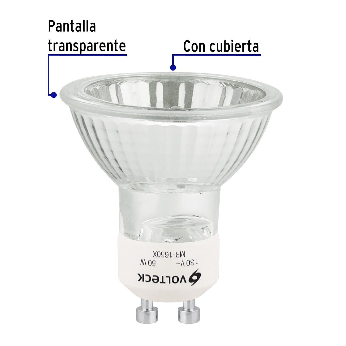 Lámpara de halógeno 50 W tipo MR 16 base GU10, Volteck | MR-1650X | 48380