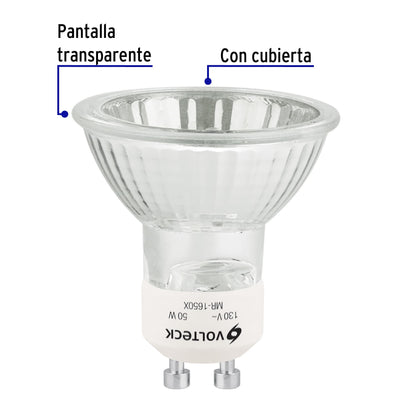 Lámpara de halógeno 50 W tipo MR 16 base GU10, Volteck | MR-1650X | 48380