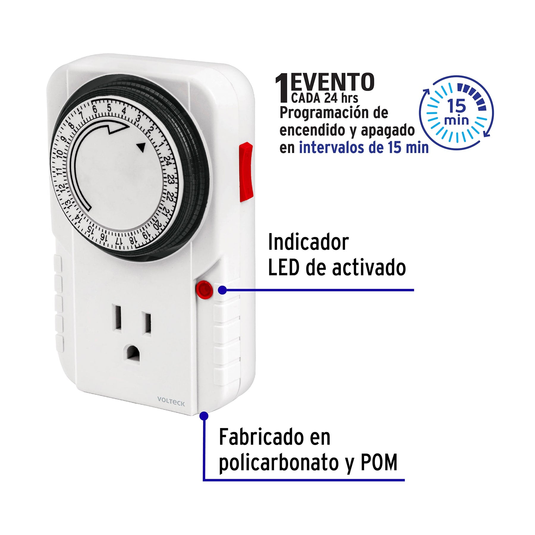 Temporizador analógico, 1 evento, Volteck | TEM-1 | 48385