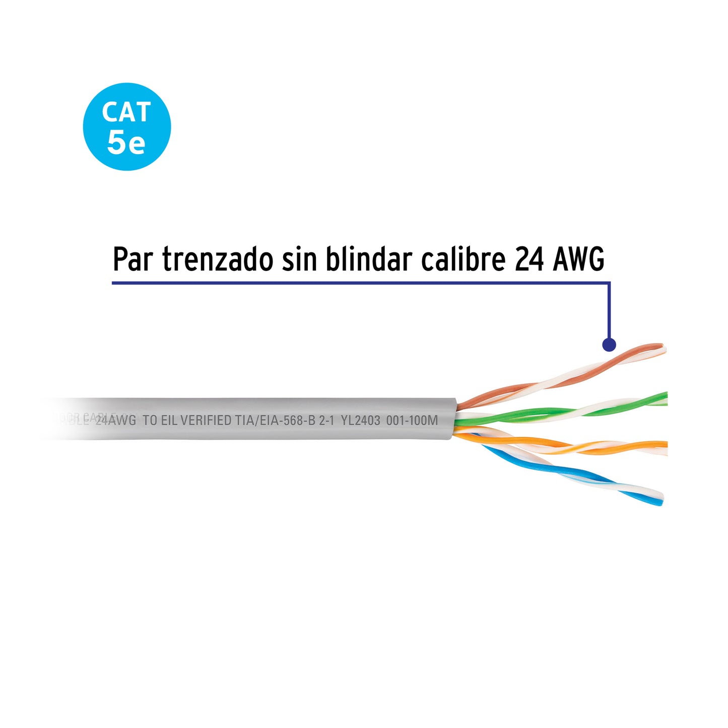 Metro de cable UTP CAT5E, Bobina de 100m, gris, VOLTECK | CBR-51G | 48387