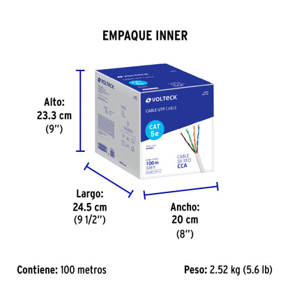 Metro de cable UTP CAT5E, Bobina de 100m, blanco, VOLTECK | CBR-51B | 48389