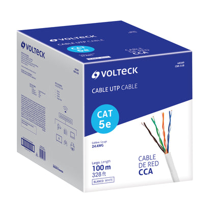 Metro de cable UTP CAT5E, Bobina de 100m, blanco, VOLTECK | CBR-51B | 48389