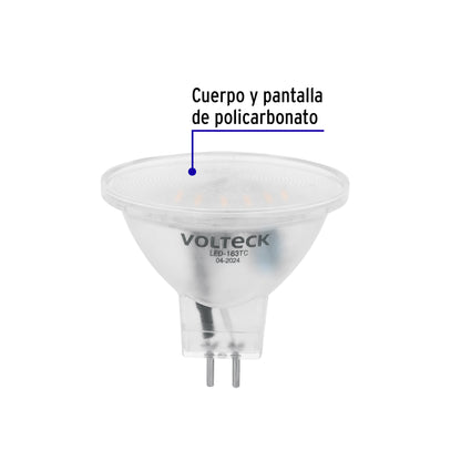 Lámpara trans. de LED 3W MR16 base GU5.3 luz cálida, blíster | LED-163TC | 48403