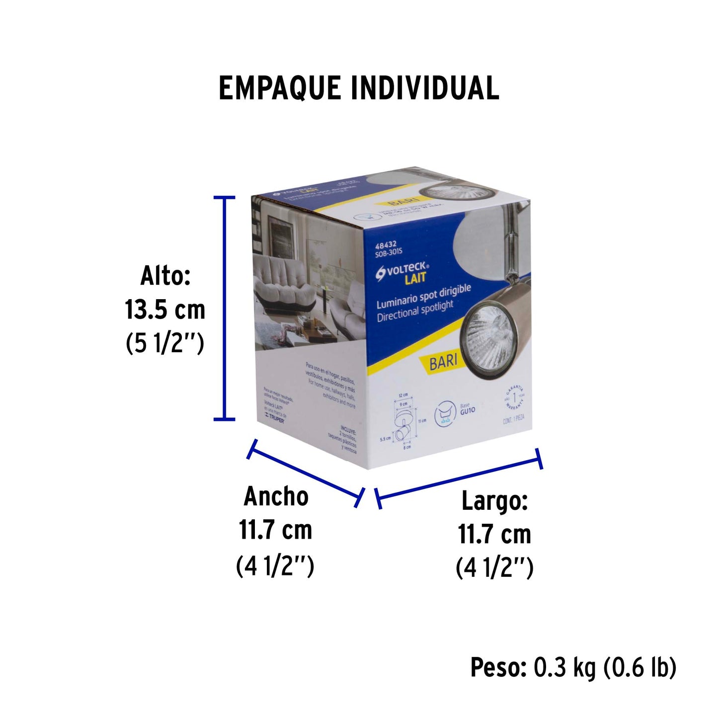 Luminario de sobreponer con 1 spot base GU10, Volteck | SOB-301S | 48432