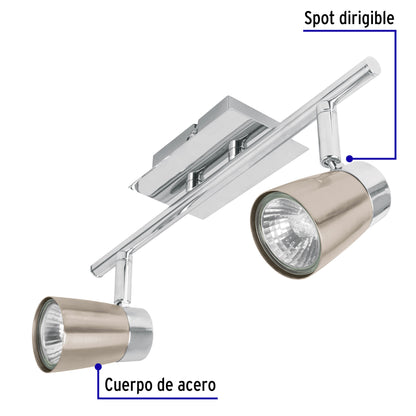 Luminario de sobreponer con 2 spots base GU10, Volteck | SOB-302S | 48433