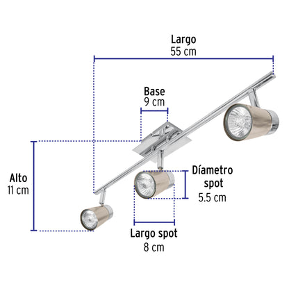 Luminario de sobreponer con 3 spots base GU10, Volteck | SOB-303S | 48434