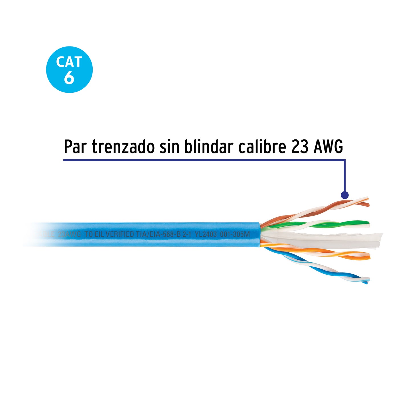Metro de cable UTP CAT6, Bobina de 305m, azul, VOLTECK | CBR-63A | 48439