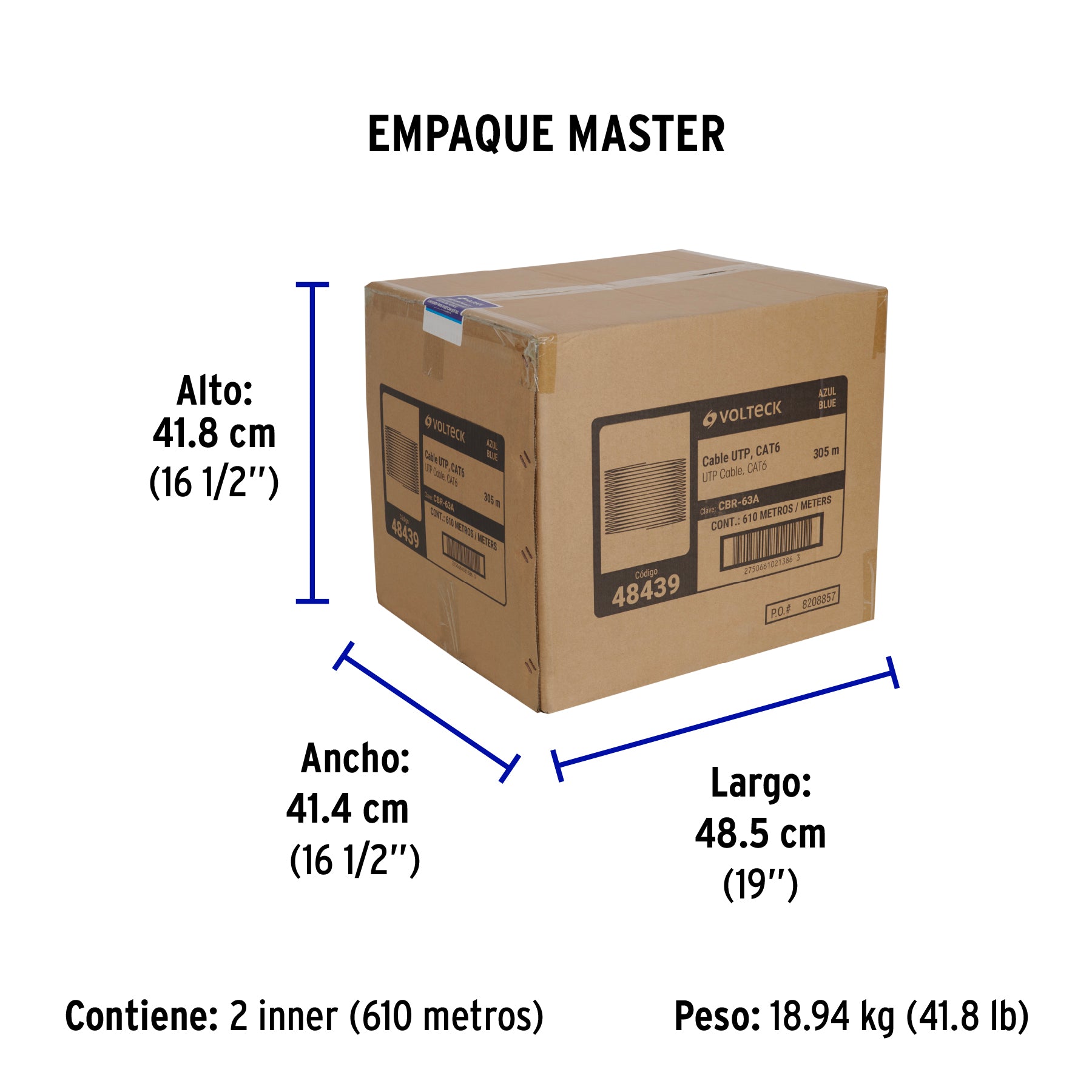 Metro de cable UTP CAT6, Bobina de 305m, azul, VOLTECK | CBR-63A | 48439