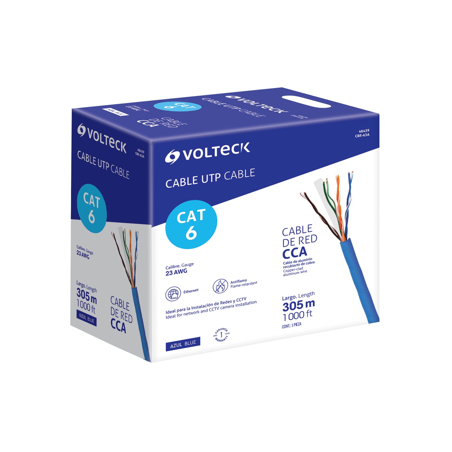 Metro de cable UTP CAT6, Bobina de 305m, azul, VOLTECK | CBR-63A | 48439