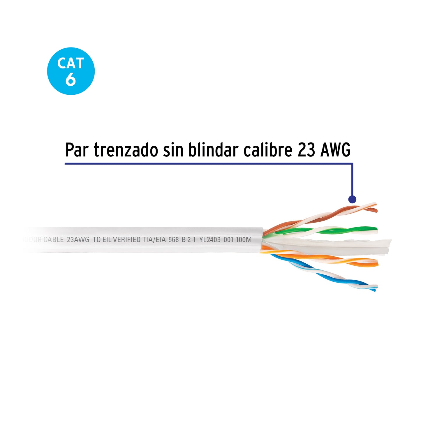Metro de cable UTP CAT6, Bobina de 100m, blanco, VOLTECK | CBR-61B | 48449