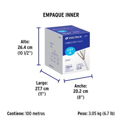 Metro de cable UTP CAT6, Bobina de 100m, blanco, VOLTECK | CBR-61B | 48449