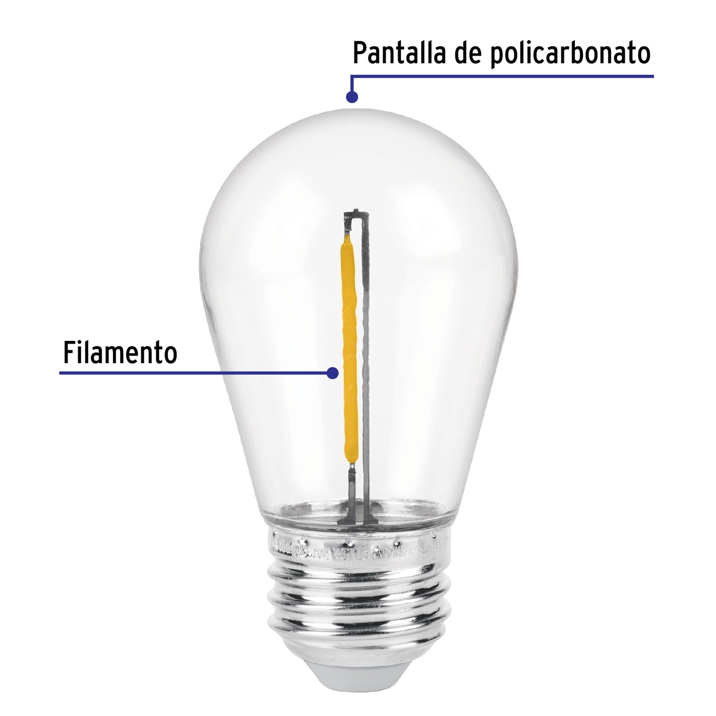 Lámpara LED S14 con filamento 1 W luz cálida, caja, Volteck | LED-141FC | 48452