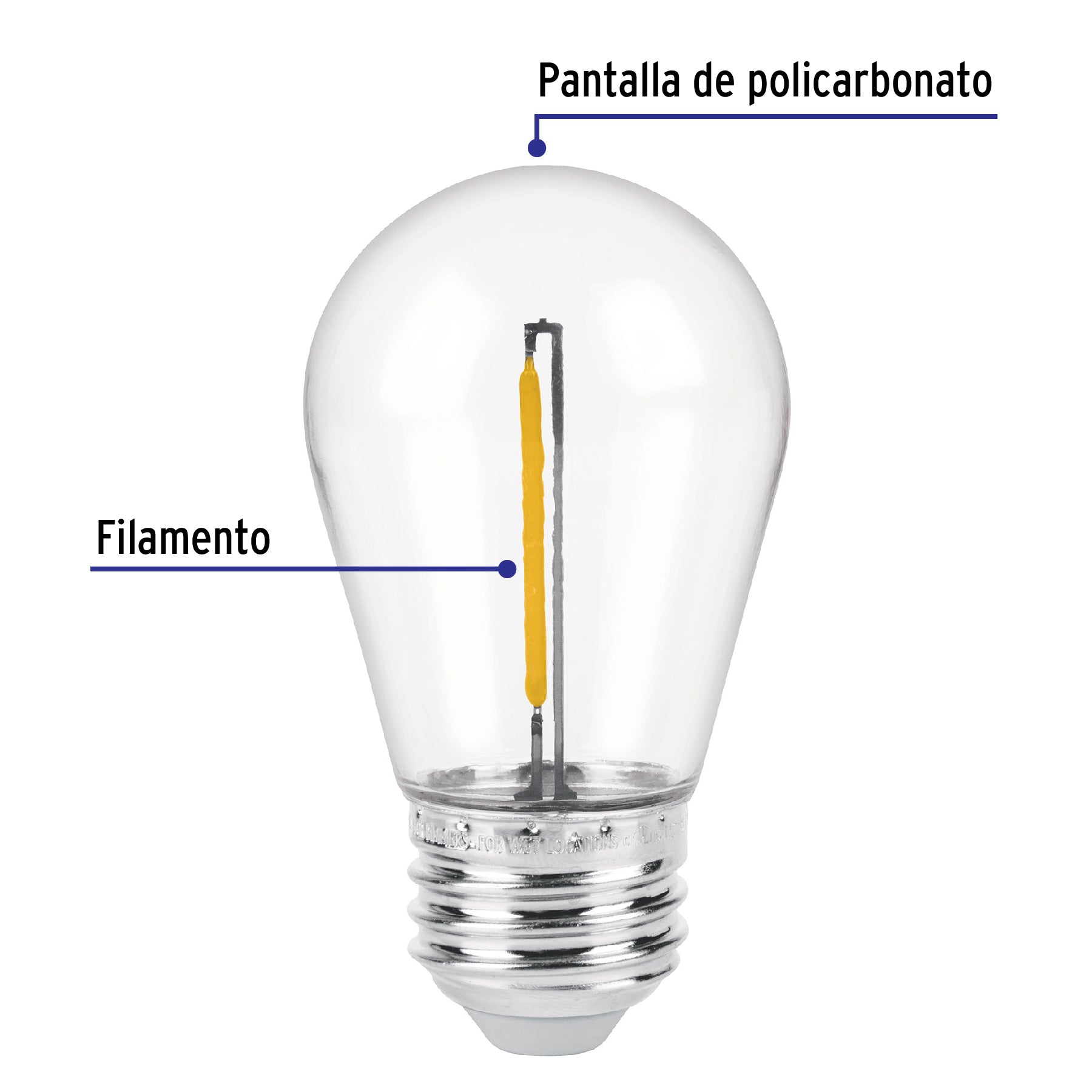 Lámpara LED S14 con filamento 1 W luz cálida, caja, Volteck | LED-141FC | 48452