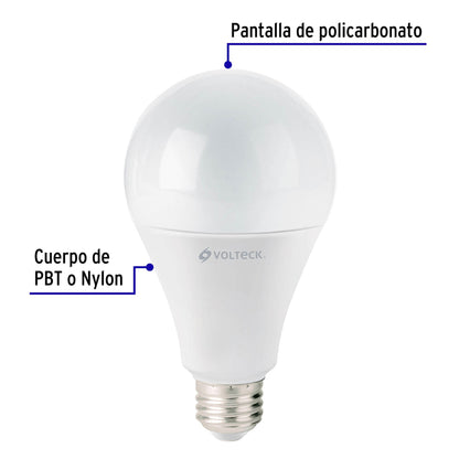 Lámpara LED A25 18 W (equiv. 125 W) luz cálida, caja Volteck | LED-125C | 48459