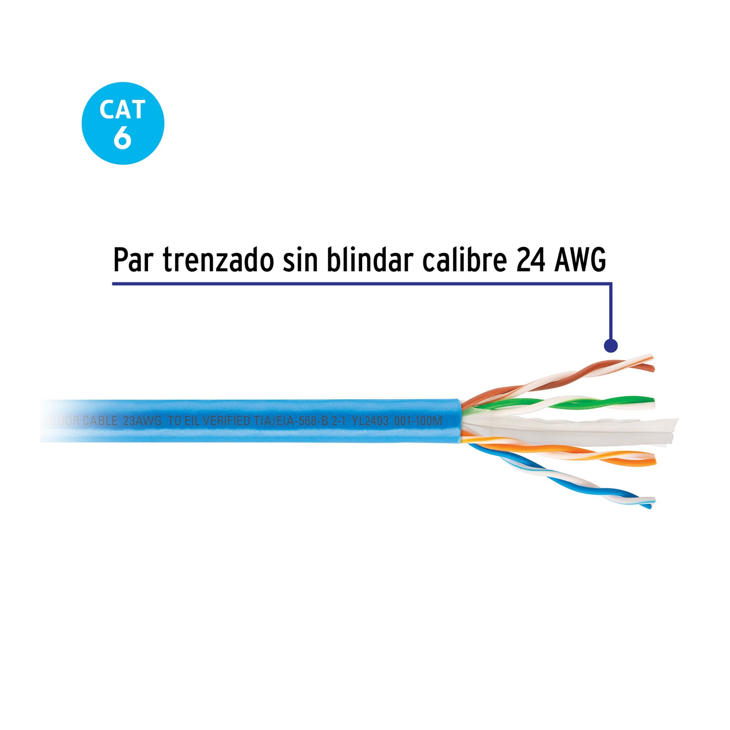 Metro de cable UTP CAT6, Bobina de 100m, azul, VOLTECK | CBR-61A | 48468