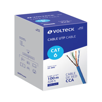 Metro de cable UTP CAT6, Bobina de 100m, azul, VOLTECK | CBR-61A | 48468