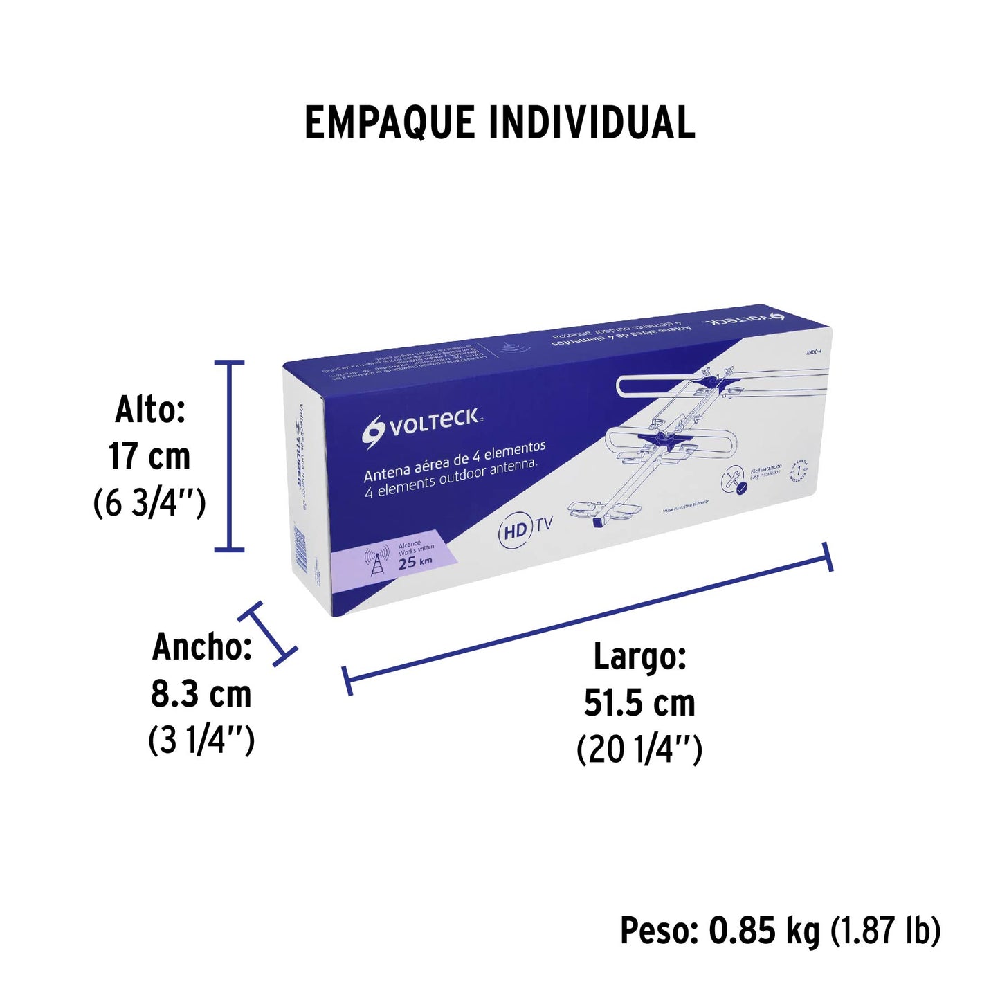 Antena aérea para TV HD, 4 elementos, Volteck | ANDO-4 | 48470