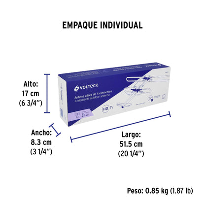 Antena aérea para TV HD, 4 elementos, Volteck | ANDO-4 | 48470