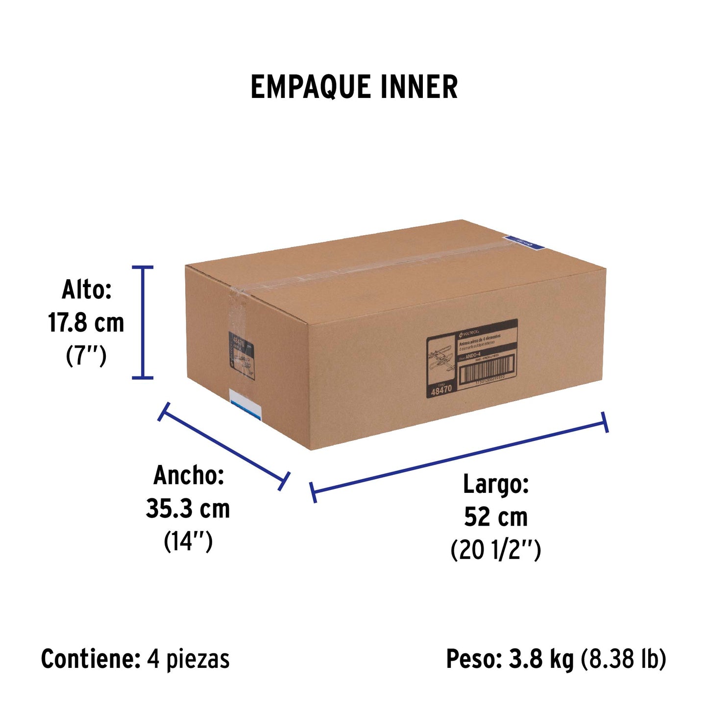 Antena aérea para TV HD, 4 elementos, Volteck | ANDO-4 | 48470