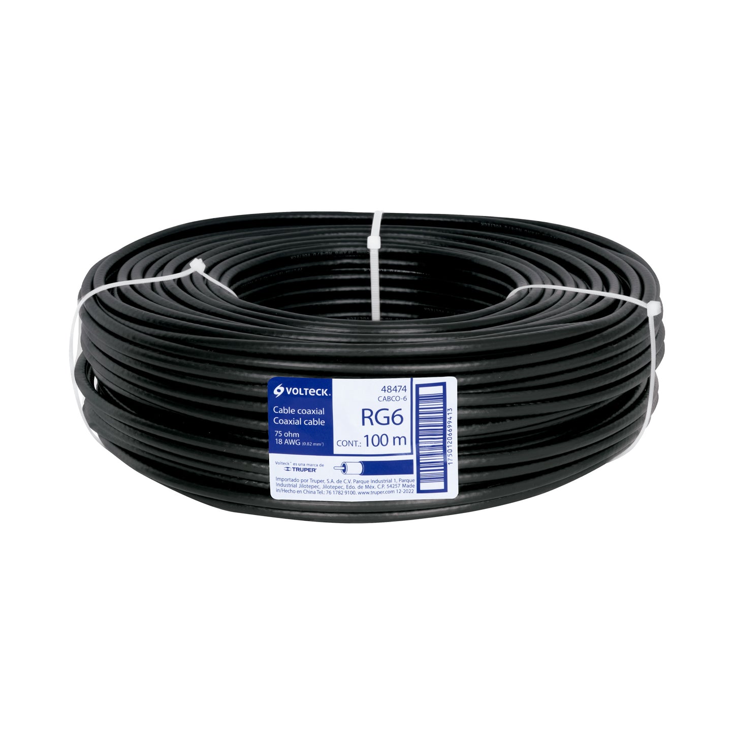 Metro de cable coaxial RG6 en rollo de 100 m, Volteck | CABCO-6 | 48474