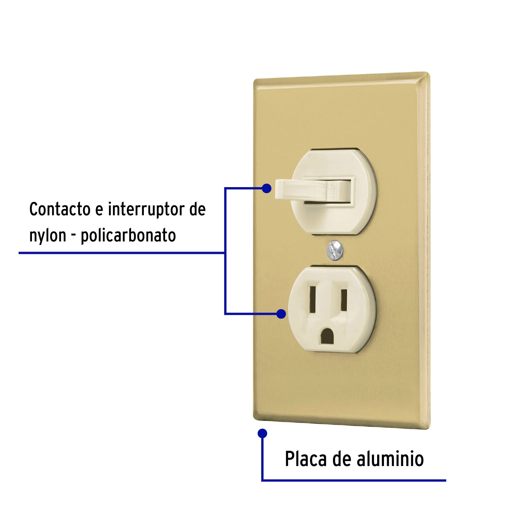Placa armada interruptor y contacto, línea Standard,aluminio | PA-COAP-SA | 48495