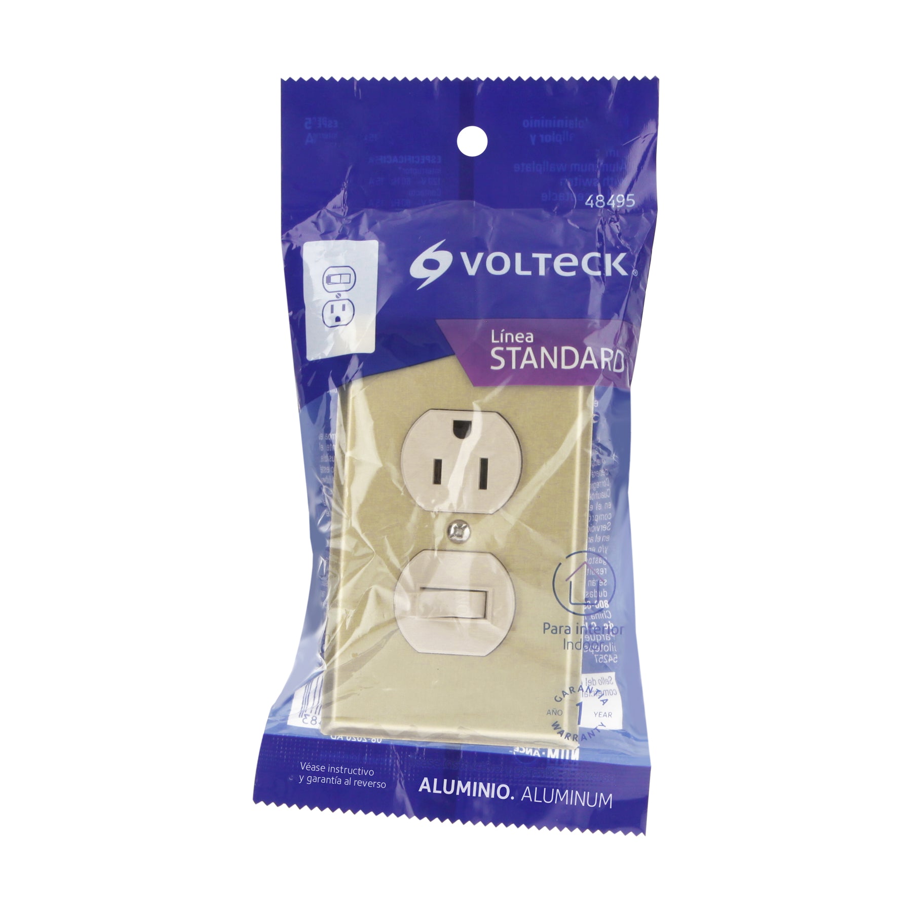 Placa armada interruptor y contacto, línea Standard,aluminio | PA-COAP-SA | 48495