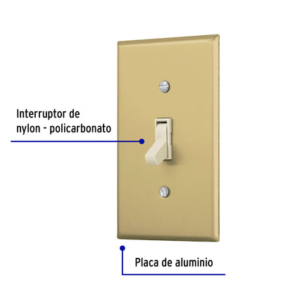 Placa armada interruptor sencillo, línea Standard, aluminio | PA-APSE-SA | 48497