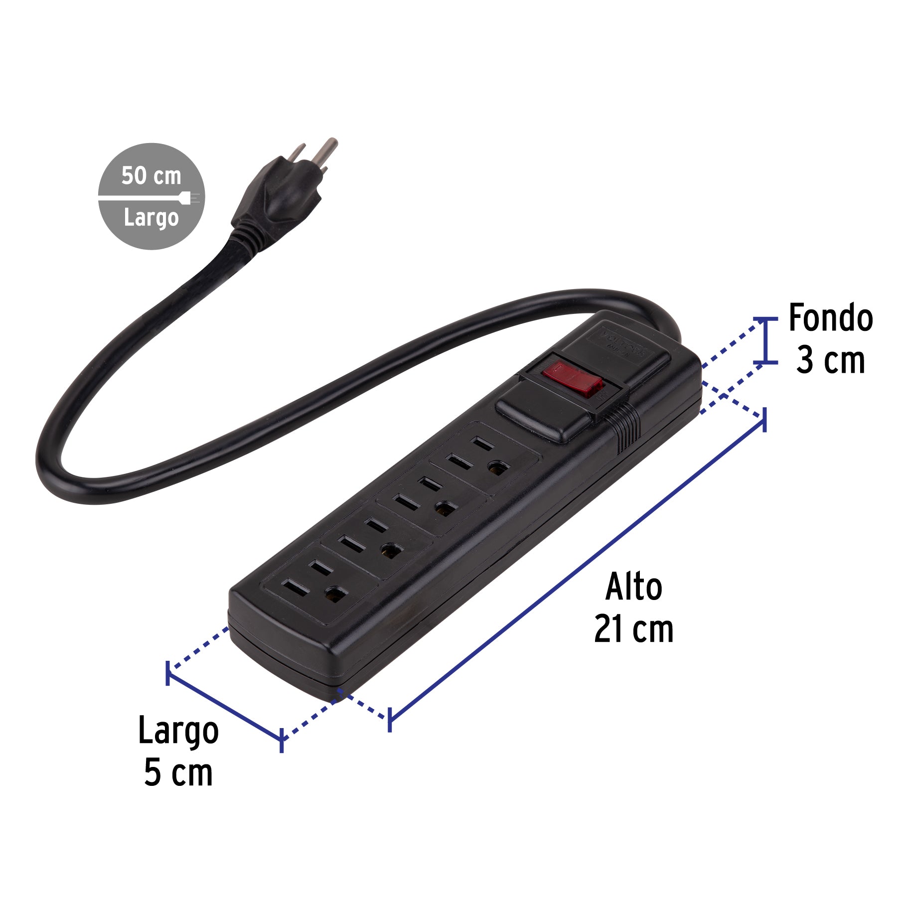 Multicontacto doméstico con 4 entradas, negro, VOLTECK | MUL-4N | 48539