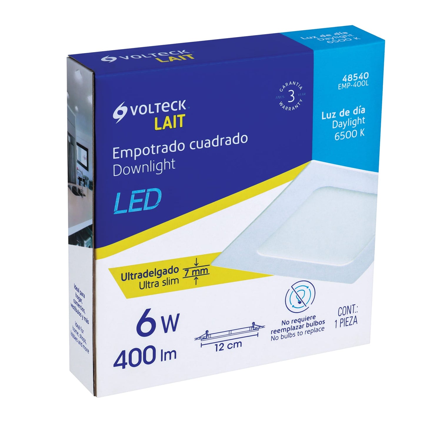 Luminario LED plafón 6W 6500K ultradelgado cuadrado VOLTECK | EMP-400L | 48540