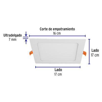 Luminario LED plafón 12W 6500K ultradelgado cuadrado VOLTECK | EMP-401L | 48541