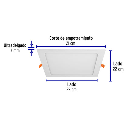 Luminario LED plafón 18W 6500K ultradelgado cuadrado VOLTECK | EMP-402L | 48542