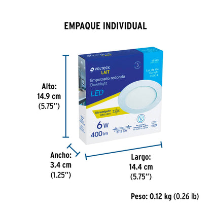 Luminario LED plafón 6W 6500K ultradelgado redondo, VOLTECK | EMP-200L | 48546