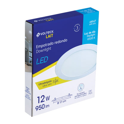 Luminario LED plafón 12W 6500K ultradelgado redondo, VOLTECK | EMP-201L | 48547