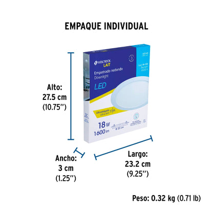 Luminario LED plafón 18W 6500K ultradelgado redondo, VOLTECK | EMP-202L | 48548