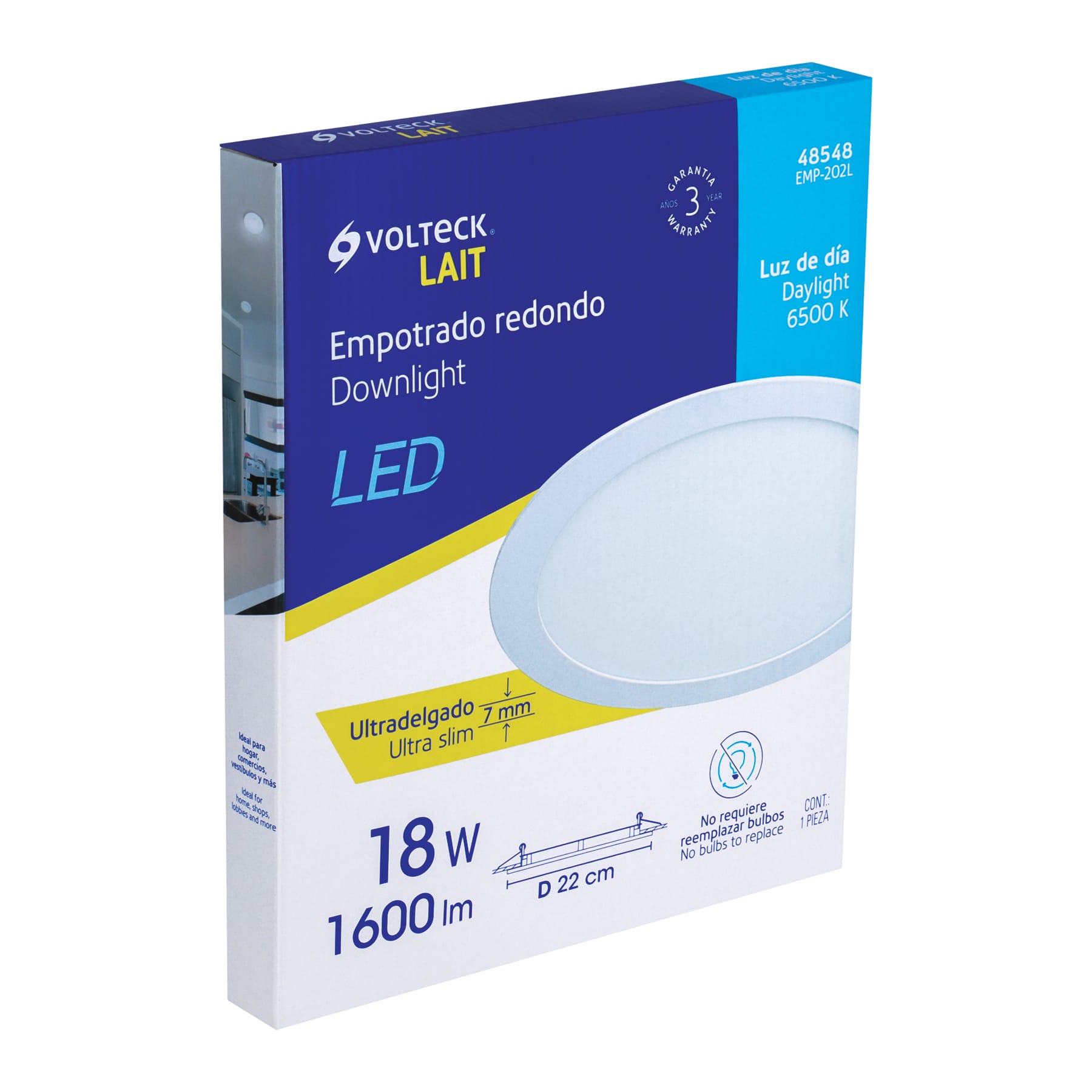 Luminario LED plafón 18W 6500K ultradelgado redondo, VOLTECK | EMP-202L | 48548