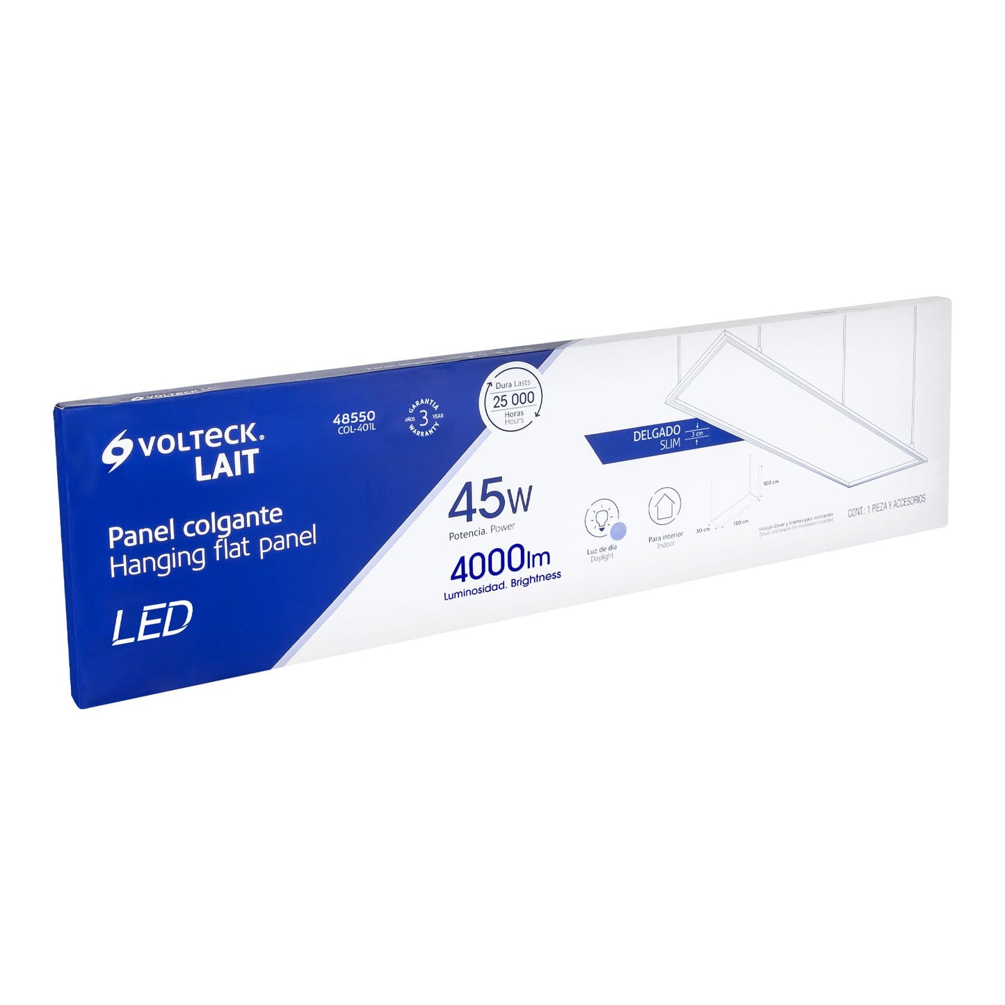 Panel delgado colgante de LED 45 W 30 x 120 cm luz de día | COL-401L | 48550