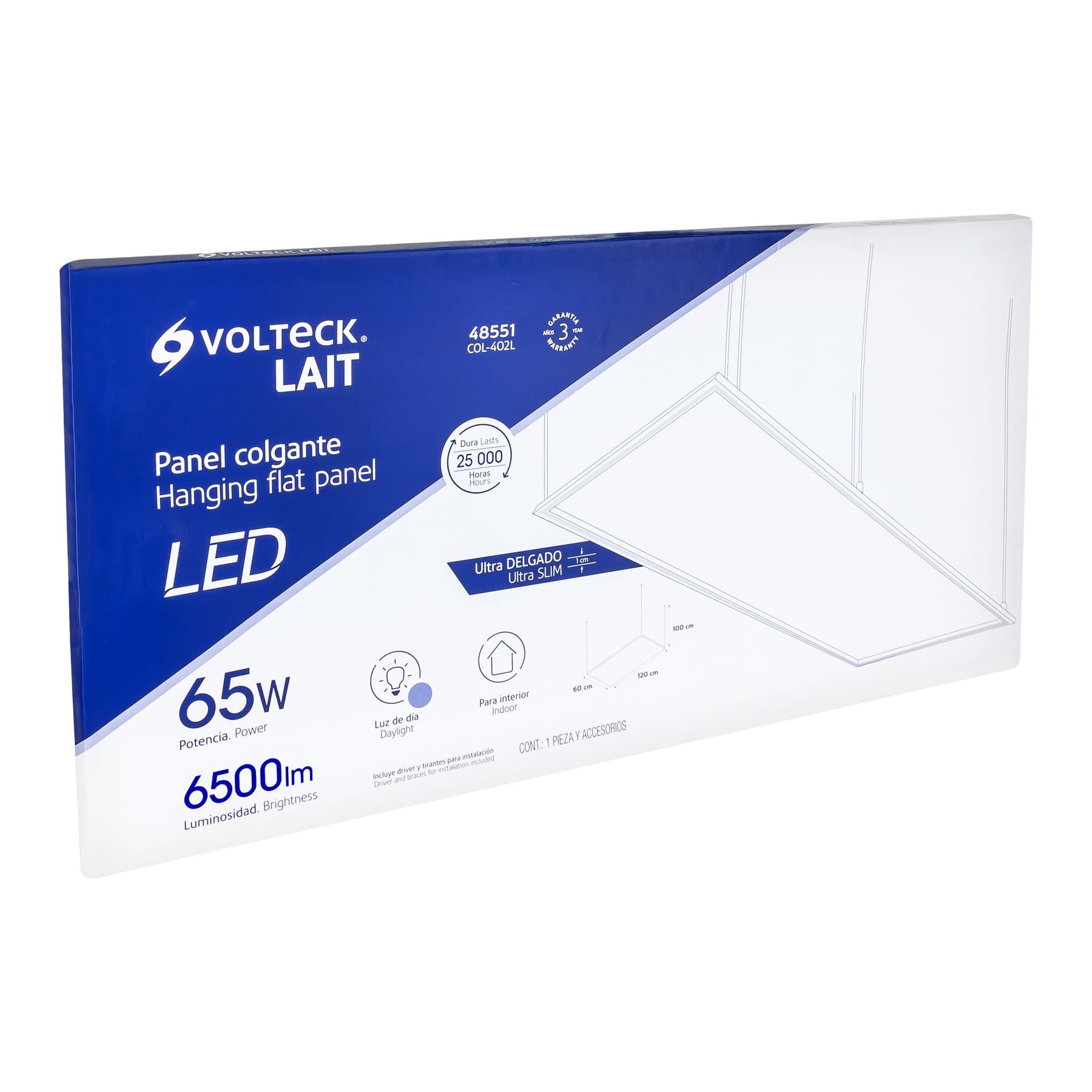 Panel delgado colgante de LED 65 W 60 x 120 cm luz de día | COL-402L | 48551