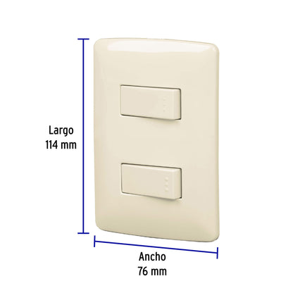 Placa armada 2 interruptores sencillos marfil,línea Italiana | PA-APDO-I | 48662