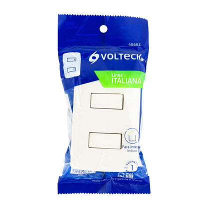 Placa armada 2 interruptores sencillos marfil,línea Italiana | PA-APDO-I | 48662