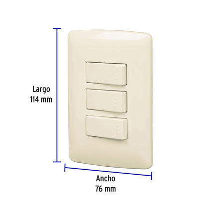 Placa armada 3 interruptores sencillos,marfil,línea Italiana | PA-APTR-I | 48664